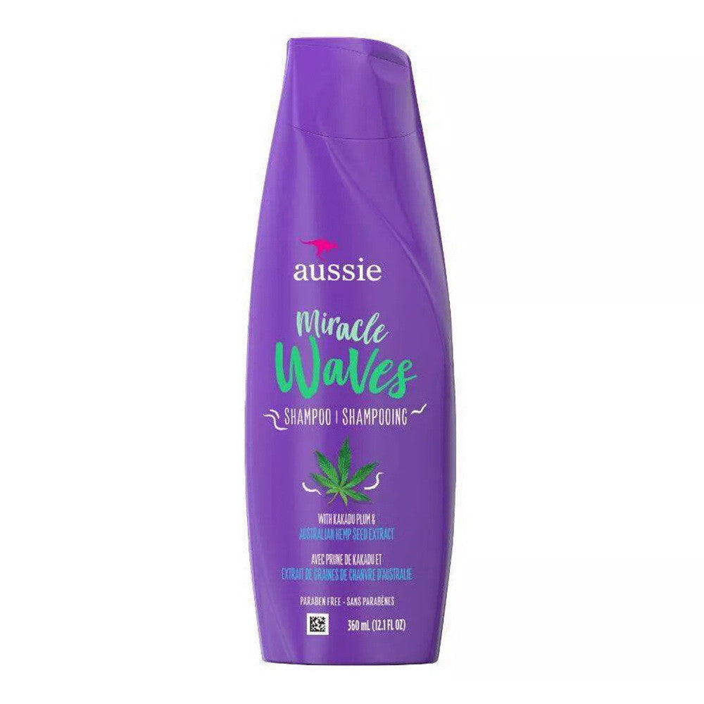 Aussie Miracle Waves Anti-Frizz Hemp Paraben-Free Shampoo, 12.1 Oz